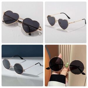 [2 Pairs] Round & Heart Fashion Sunglasses Eyeglasses Black Women Gold NEW